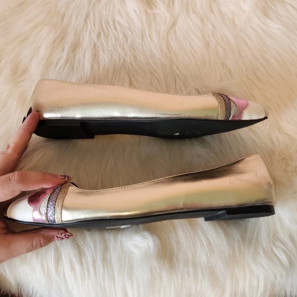 ASOS Loopy Lou Wide Fit Gold Point Toe Unicorn Ballet Flats - Picture 8 of 11